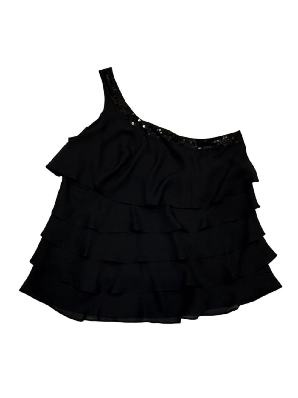 Lane Bryant Womens One Shoulder Black Ruffled Sequin Trim Tank Top Size 20 Party